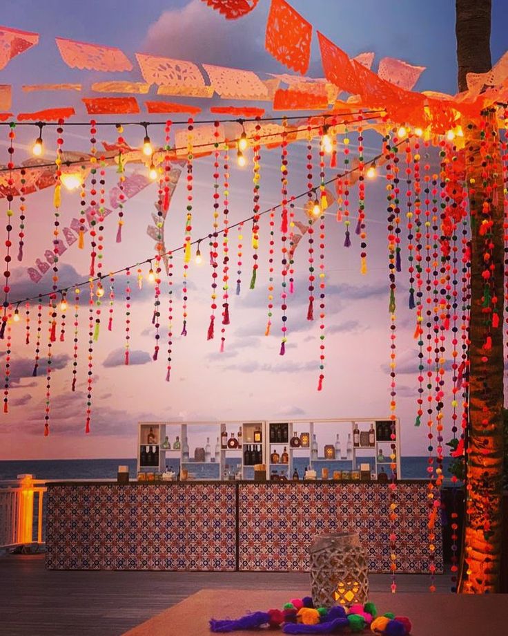 pom pom garland wedding decorations for bar area