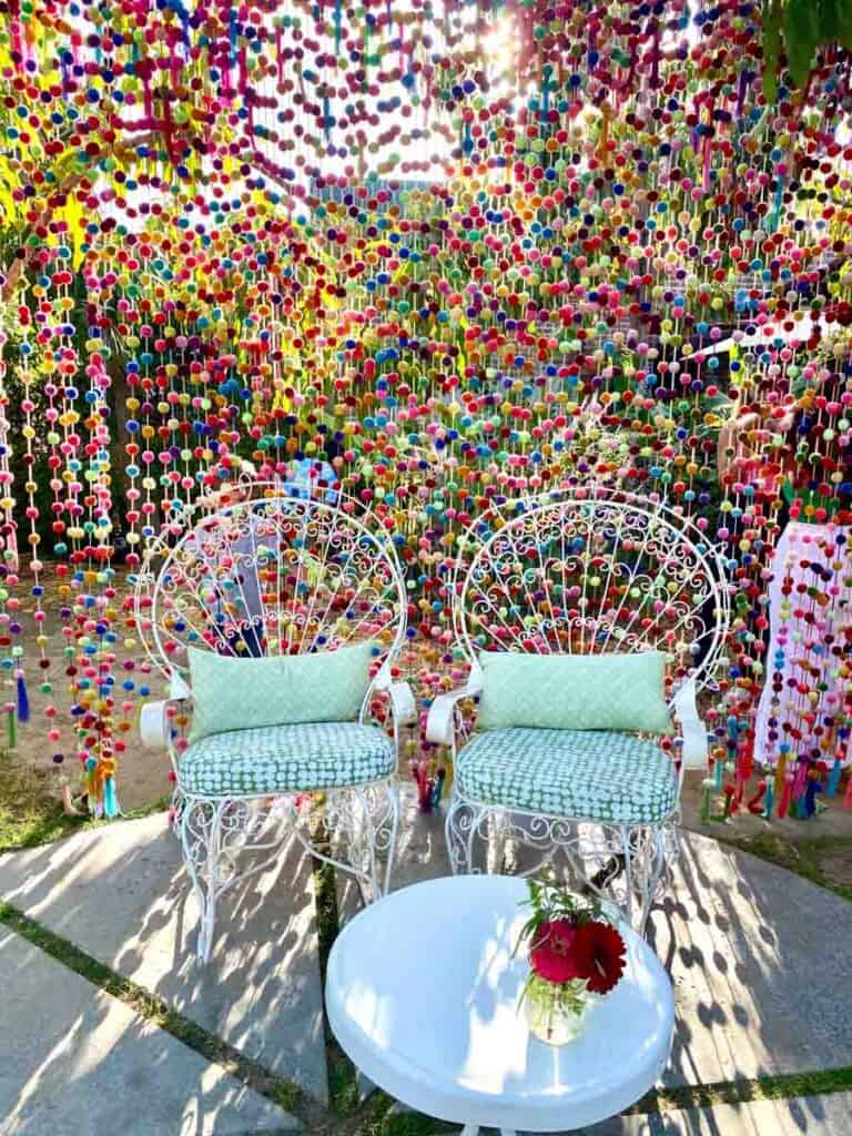 pom poms wedding decorations photo wall backdrop